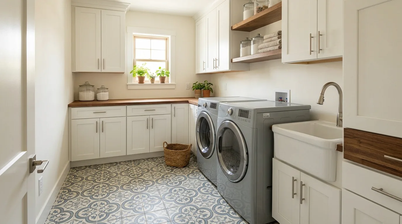 Use peg rails or hooks for flexible storage inspiration for a small laundry room.
